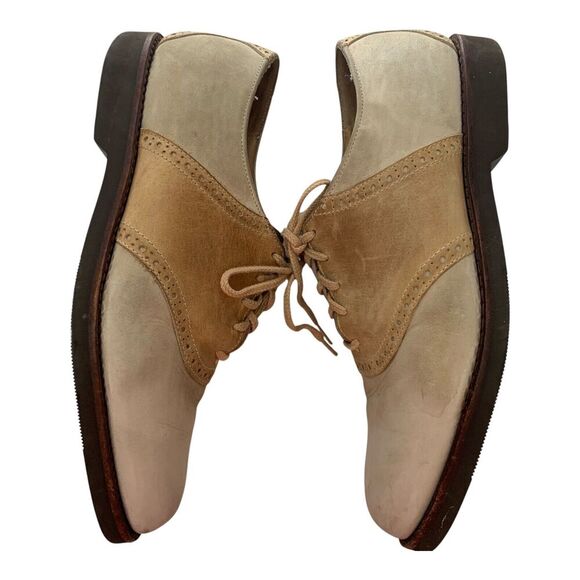 Cole Haan G2 Men's Shoes 10 D Almond Toe Lace Up Suede Oxfords Khaki Two Toned - Picture 4 of 16